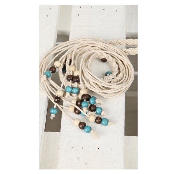 NATURAL Twisted Knot Bead Detail Leatherette Belt - Picture 3 of 7